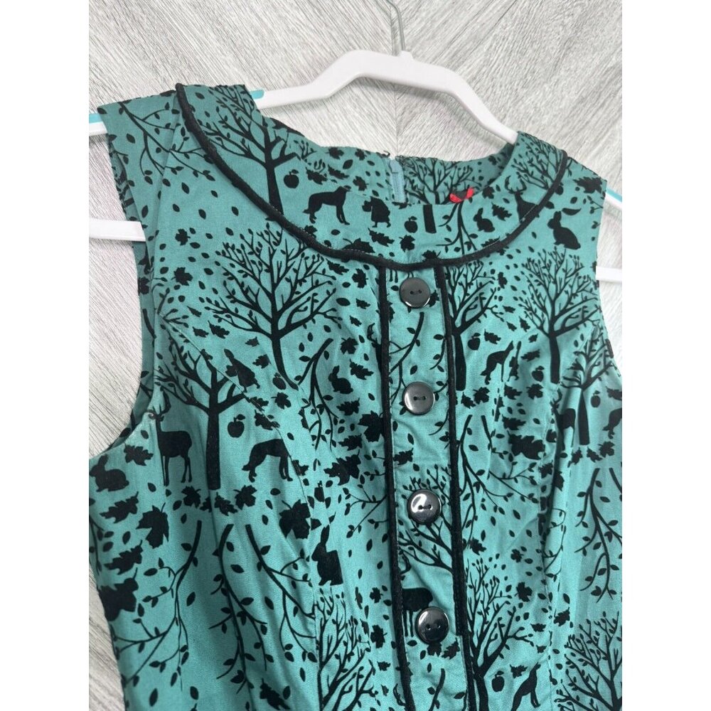 Hell Bunny Sherwood Woodland Green 1950’s Dress Size Small - Picture 3 of 9